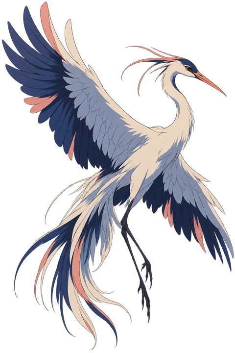 Illustrated crane in flight