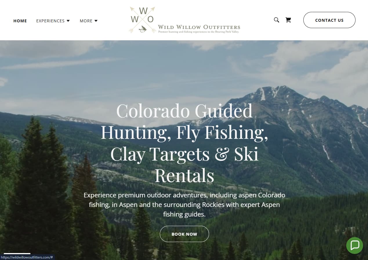 Wild Willow Outfitters website preview — builder site with custom elements for an outfitter in Aspen, CO